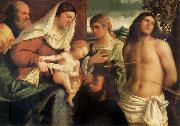 The Sacred Family with Holy Catalina, San Sebastian and an owner.the Holy, Sebastiano del Piombo